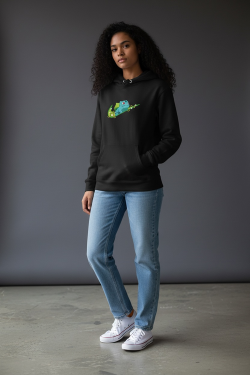Bulbasaur Embroidered Hoodie – Swoosh Style Pokémon Streetwear Hoodie