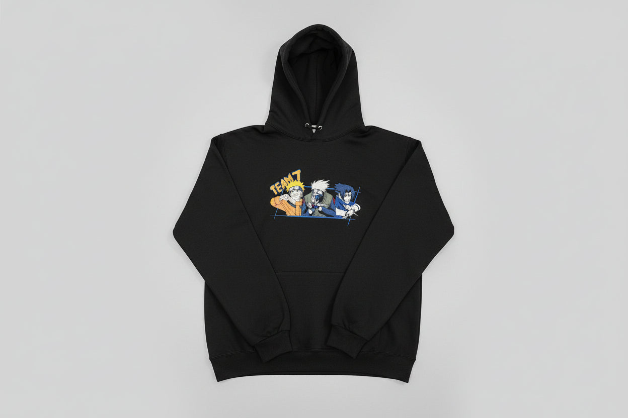 Naruto Sasuke Kakashi Embroidered Hoodie – Team 7 Anime Streetwear Hoodie