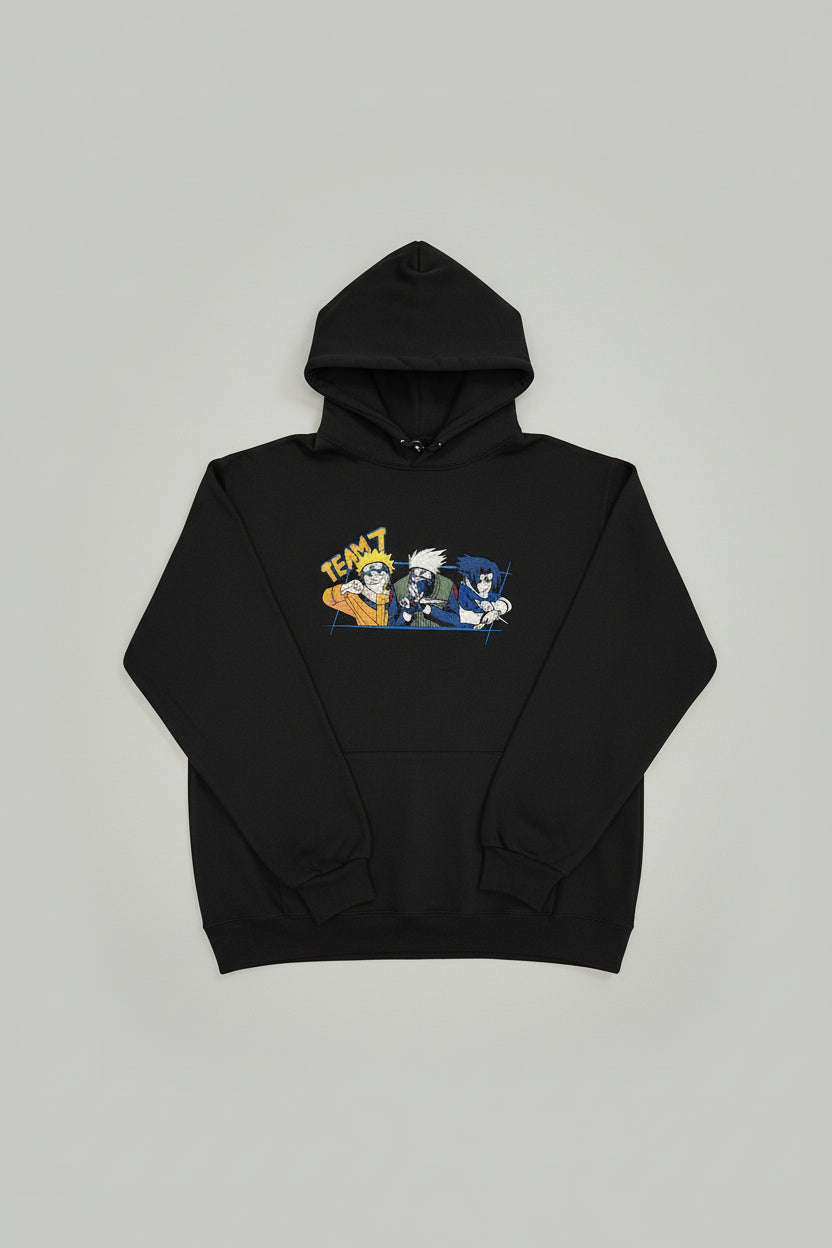 Naruto Sasuke Kakashi Embroidered Hoodie – Team 7 Anime Streetwear Hoodie