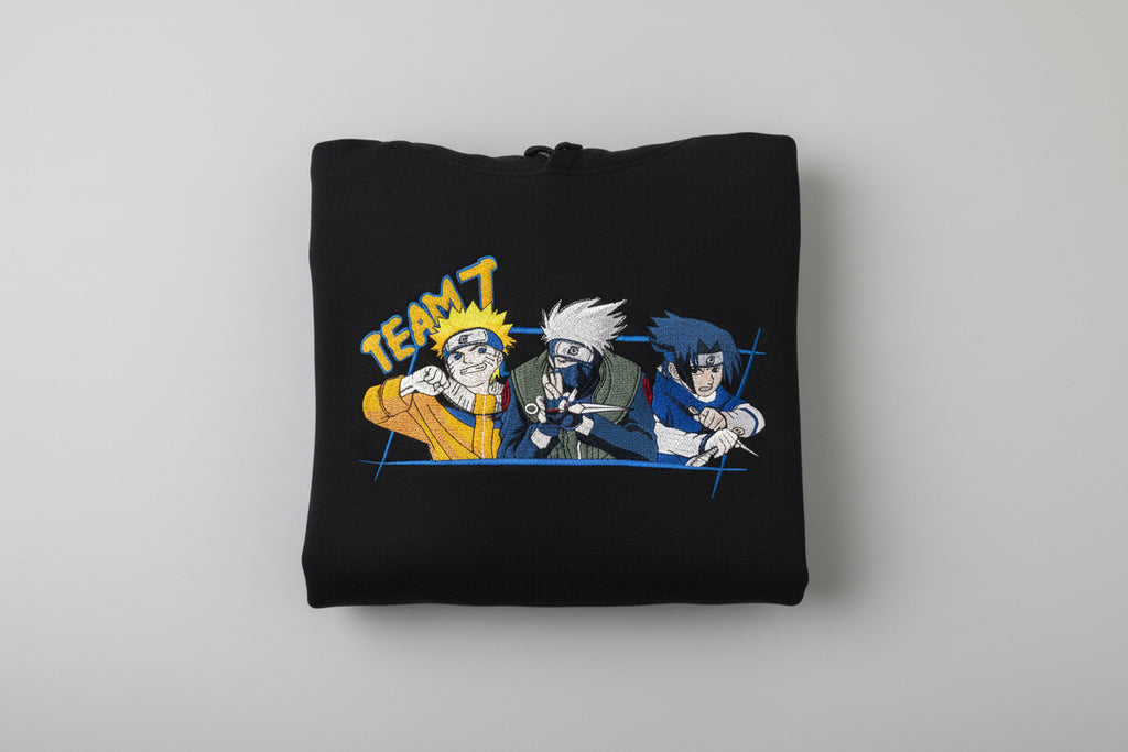 Naruto Sasuke Kakashi Embroidered Hoodie – Team 7 Anime Streetwear Hoodie