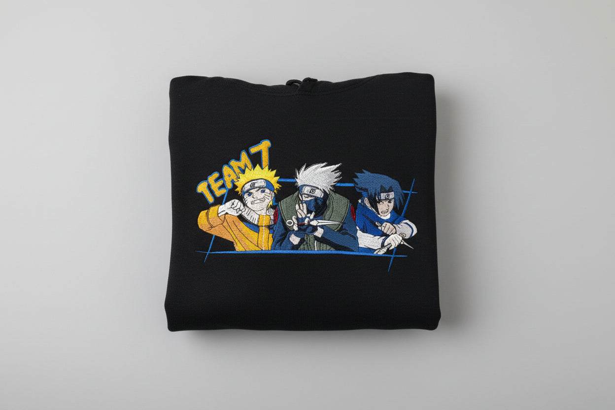 Naruto Sasuke Kakashi Embroidered Hoodie – Team 7 Anime Streetwear Hoodie