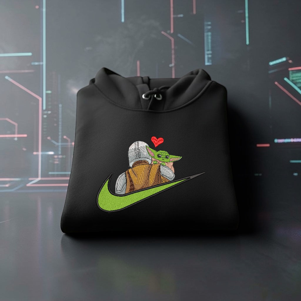 Mando and Grogu Embroidered Hoodie – The Mandalorian Streetwear Hoodie