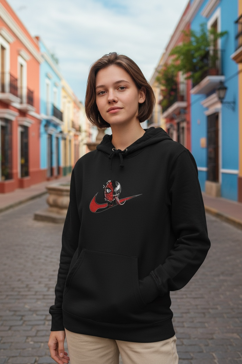 Sudadera con capucha bordada de Spiderman y Venom – Sudadera urbana de Spiderman