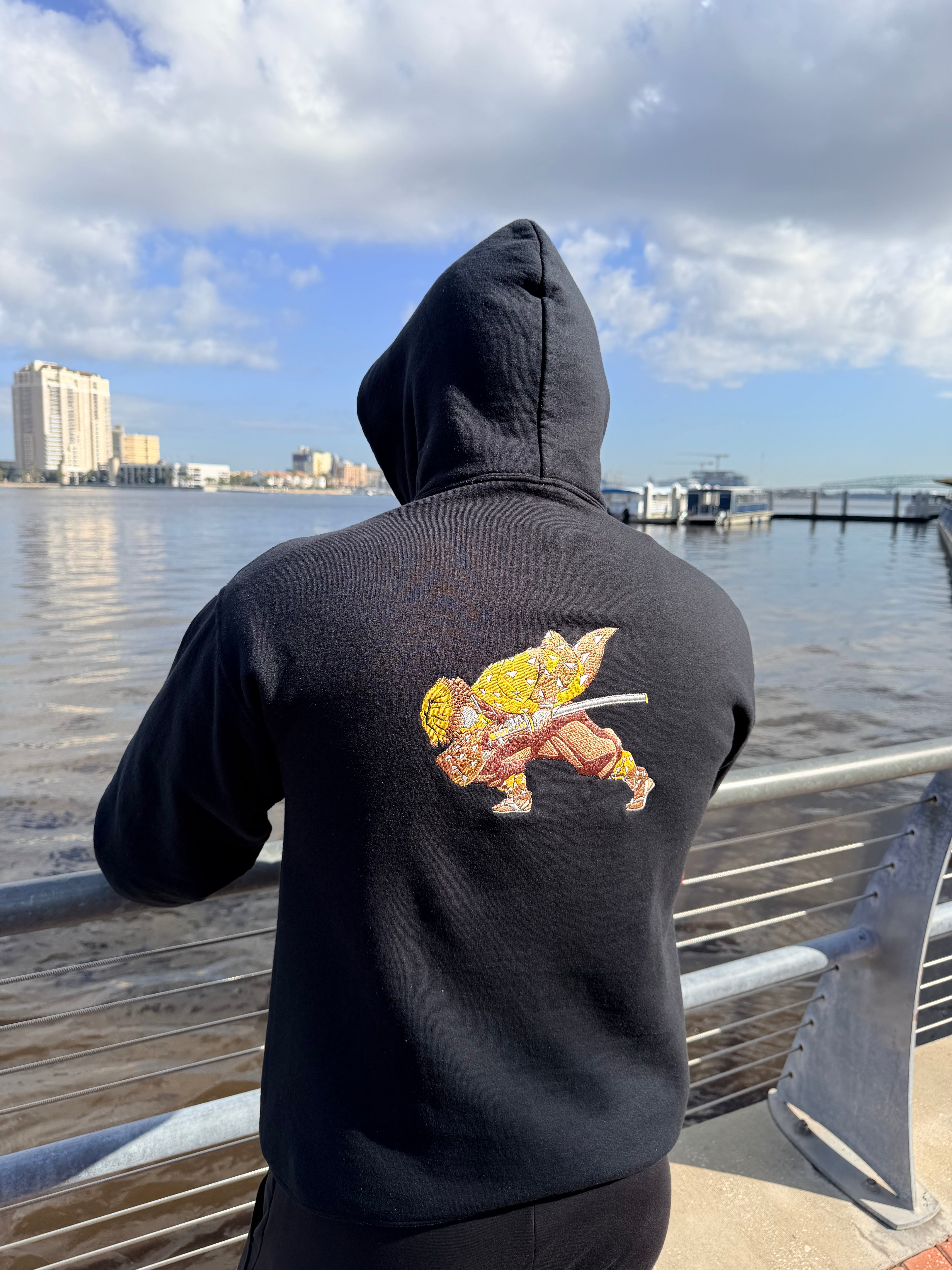Zenitsu Agatsuma Embroidered Hoodie – Demon Slayer Anime Streetwear Hoodie