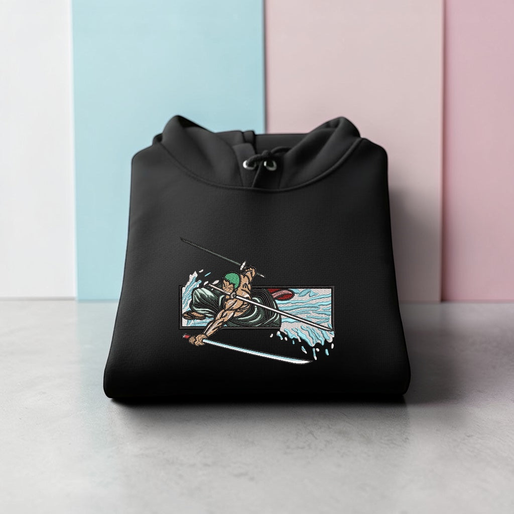 Roronoa Zoro Embroidered Hoodie – One Piece Anime Streetwear Hoodie