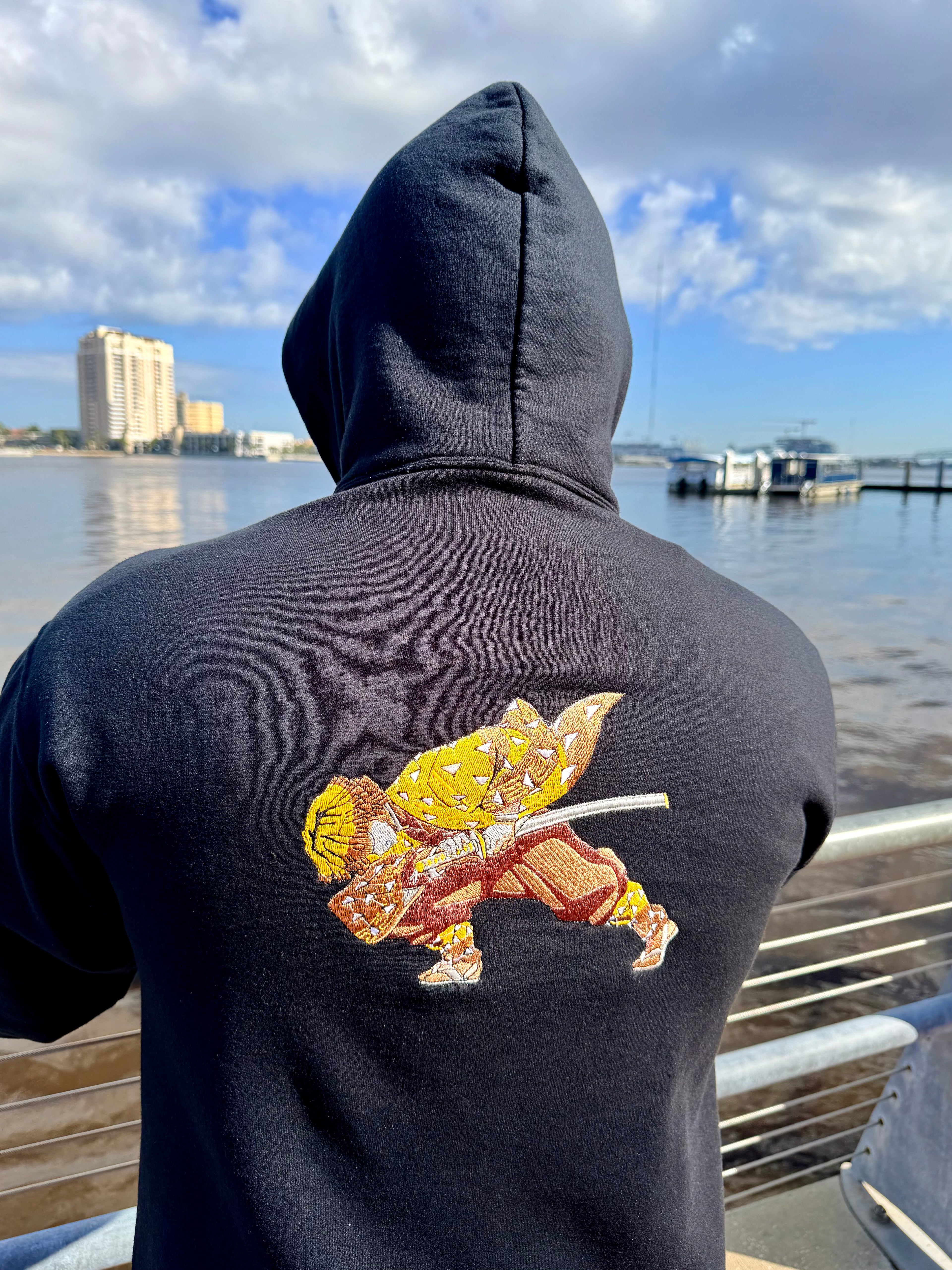 Zenitsu Agatsuma Embroidered Hoodie – Demon Slayer Anime Streetwear Hoodie