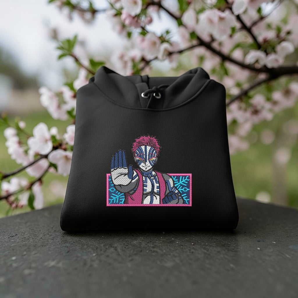 Akaza Embroidered Hoodie – Demon Slayer Anime Streetwear Hoodie