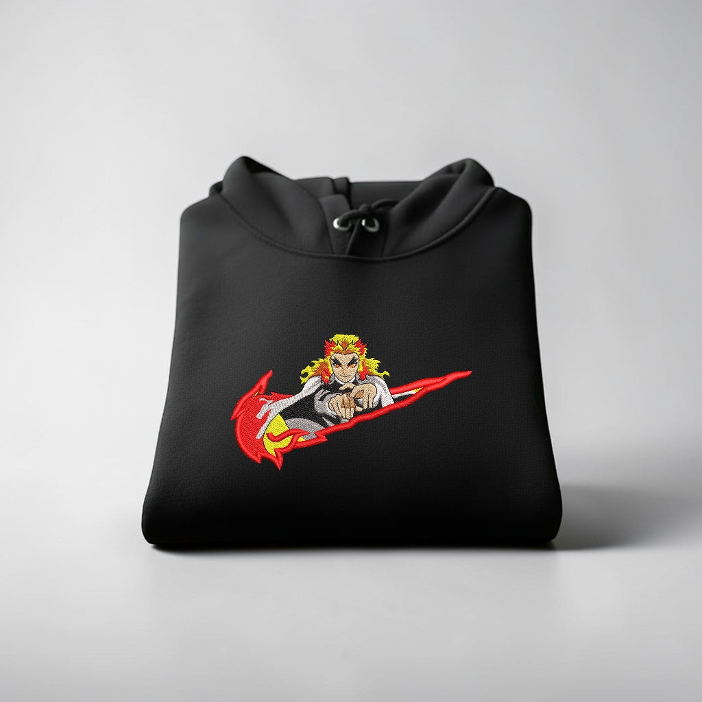 Kyojuro Rengoku Embroidered Hoodie – Demon Slayer Anime Streetwear Hoodie