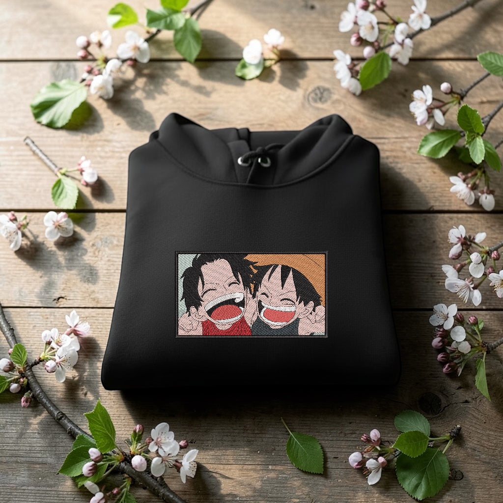Ace and Luffy Embroidered Hoodie – One Piece Anime Streetwear Hoodie