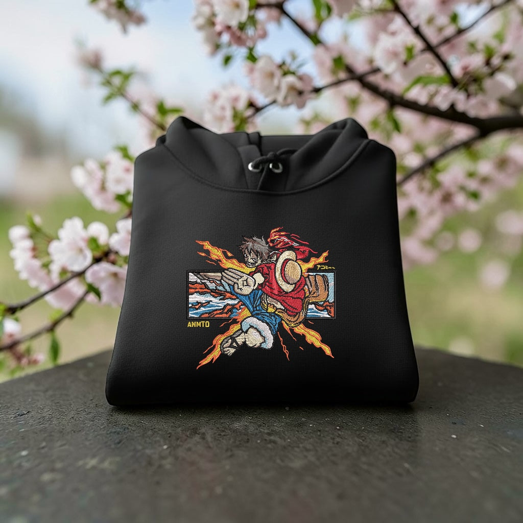 «Red Hawk Embroidered Hoodie – One Piece Anime Streetwear Hoodie