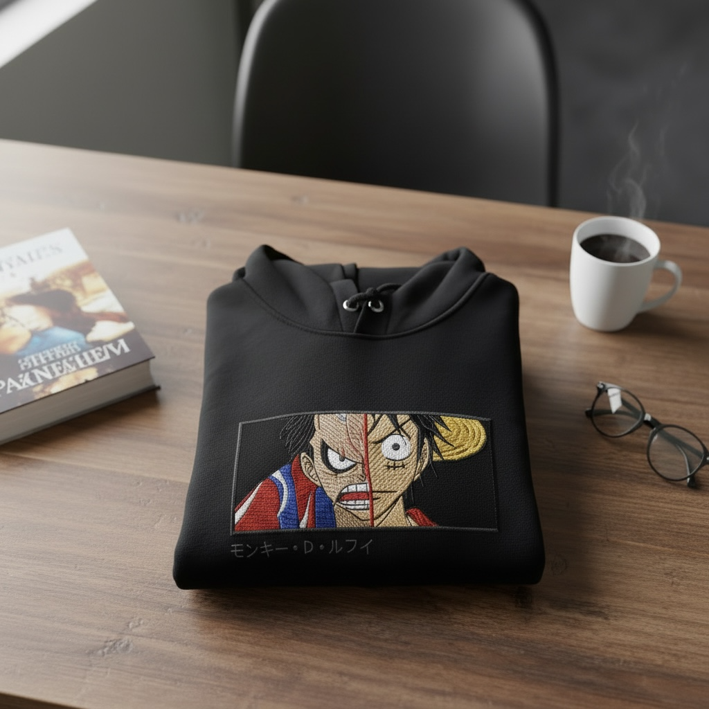 Luffy "Dual Journey" Embroidered Hoodie – One Piece Anime Streetwear Hoodie