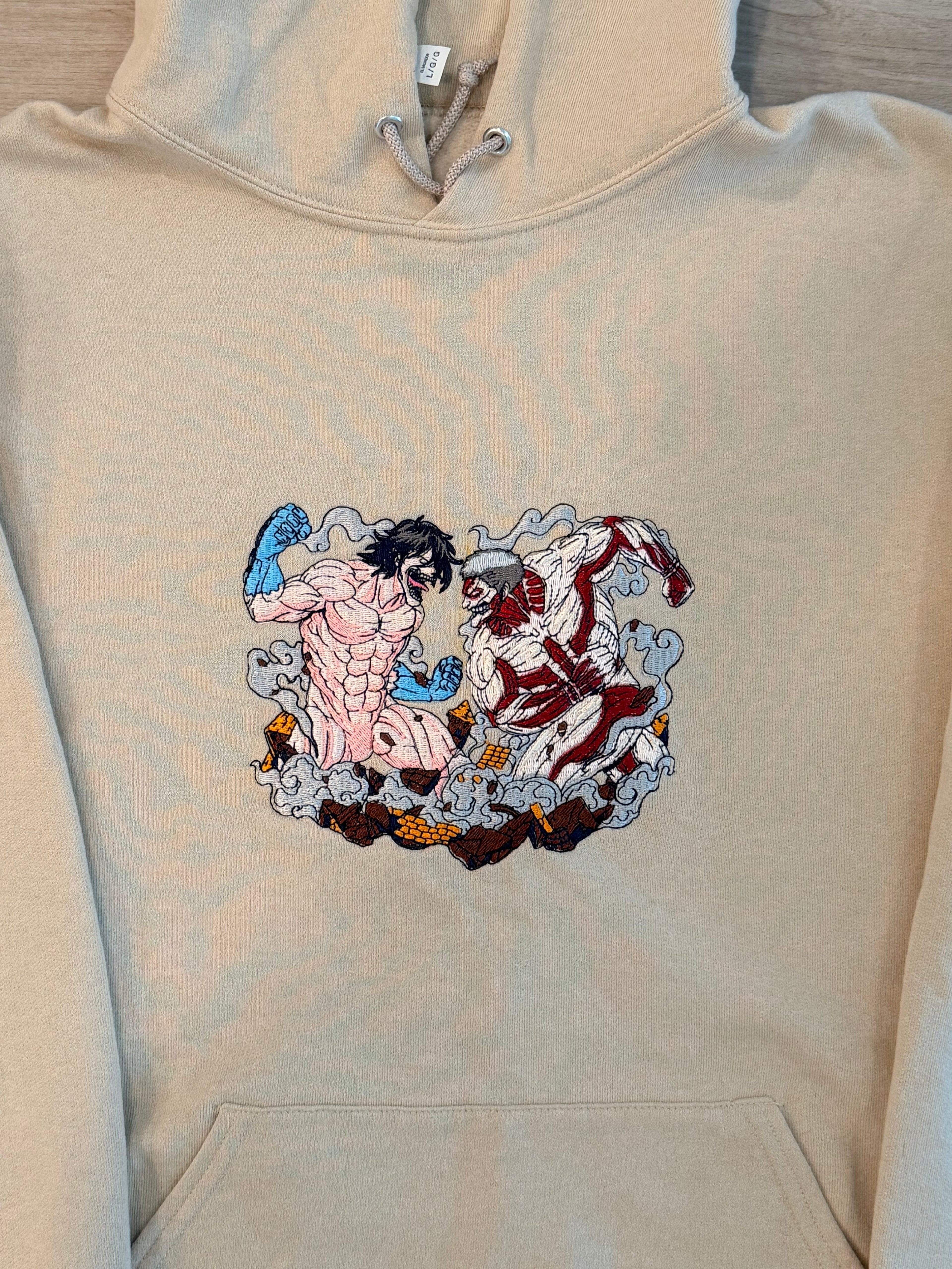 The battle between Eren and the Armored Titan Embroidered Hoodie - Attack on Titan Anime Streetwear Hoodie