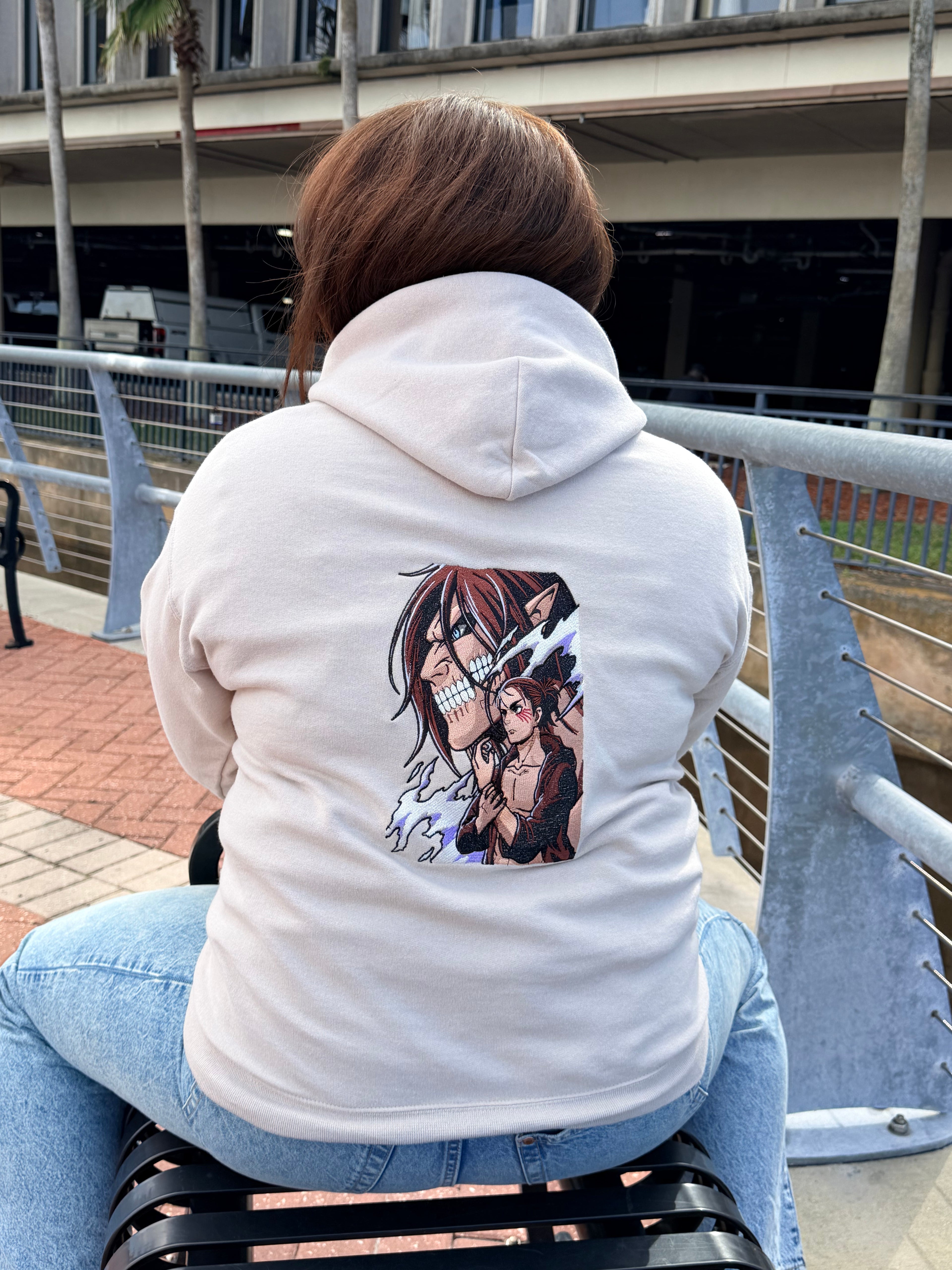 The battle between Eren and the Armored Titan Embroidered Hoodie - Attack on Titan Anime Streetwear Hoodie