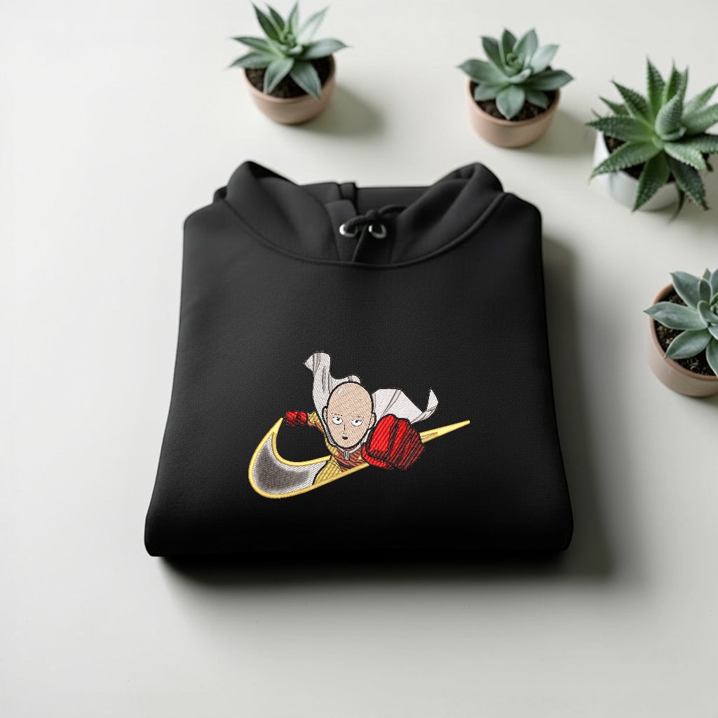 Saitama Embroidered Hoodie – One-Punch Man Anime Streetwear Hoodie